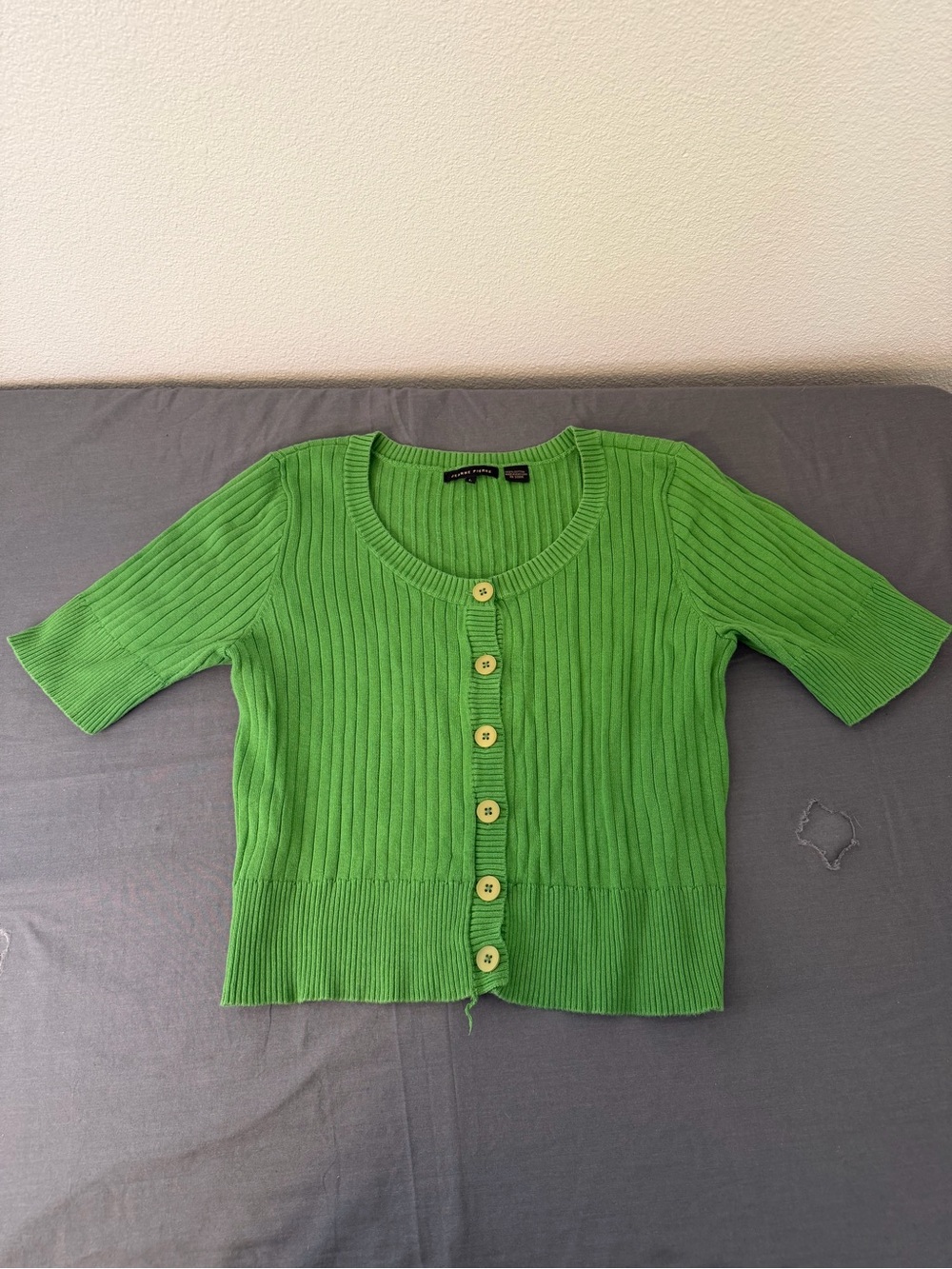 JEANNE PIERRE Kelly Green Ribbed Knit Top